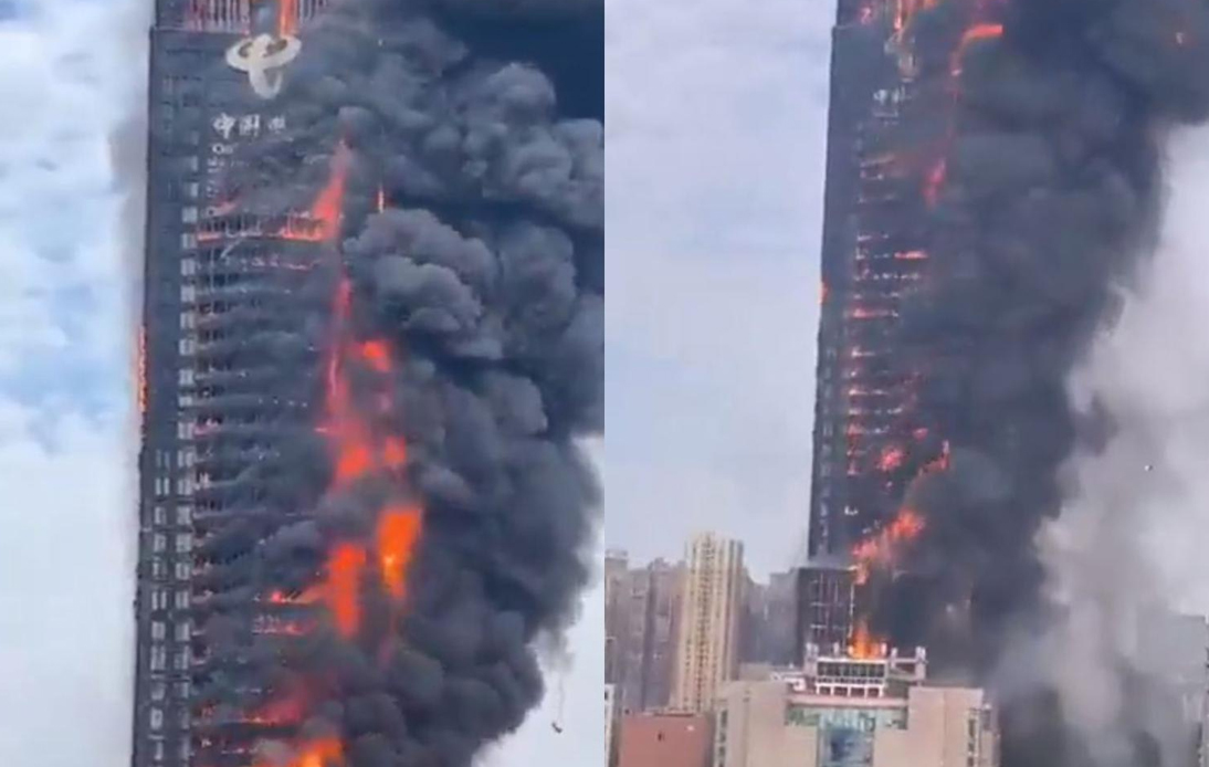 Massive Flames Engulf 42-Story Skyscraper in Changsha, China